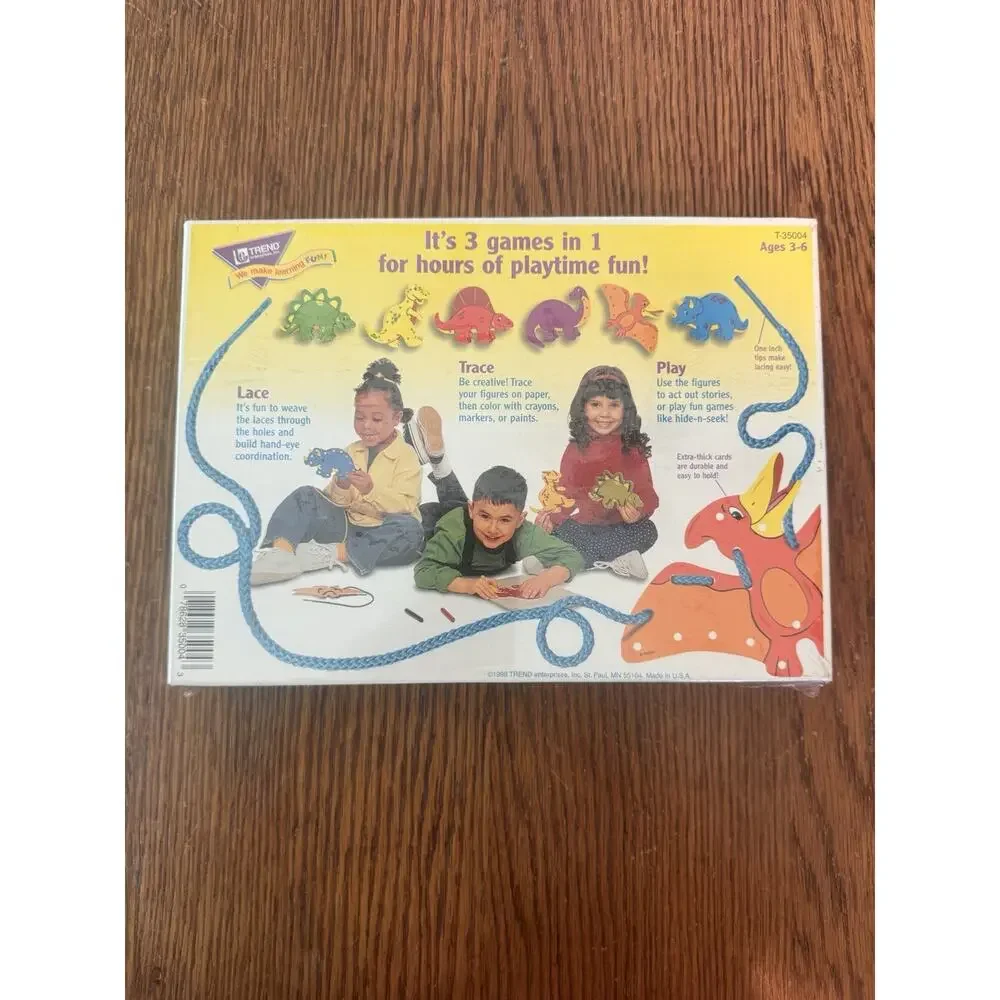 Prehistoric Pals Lace Trace n Play Dinosaurs 6 Lacing Cards Sewing 1998 NEW Toys